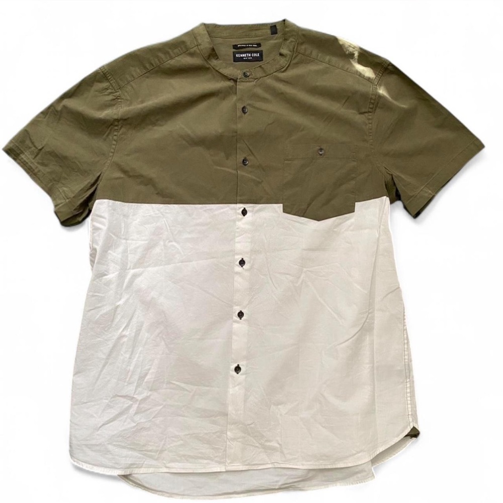 Kenneth Cole Olive and White Casual Shirt